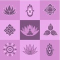 Vector hand drawn illustration set of icons for yoga. yoga classes, mandalas, esotericism. Royalty Free Stock Photo